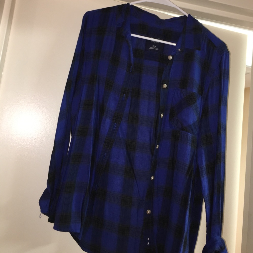 Blue and black light weight plaid shirt