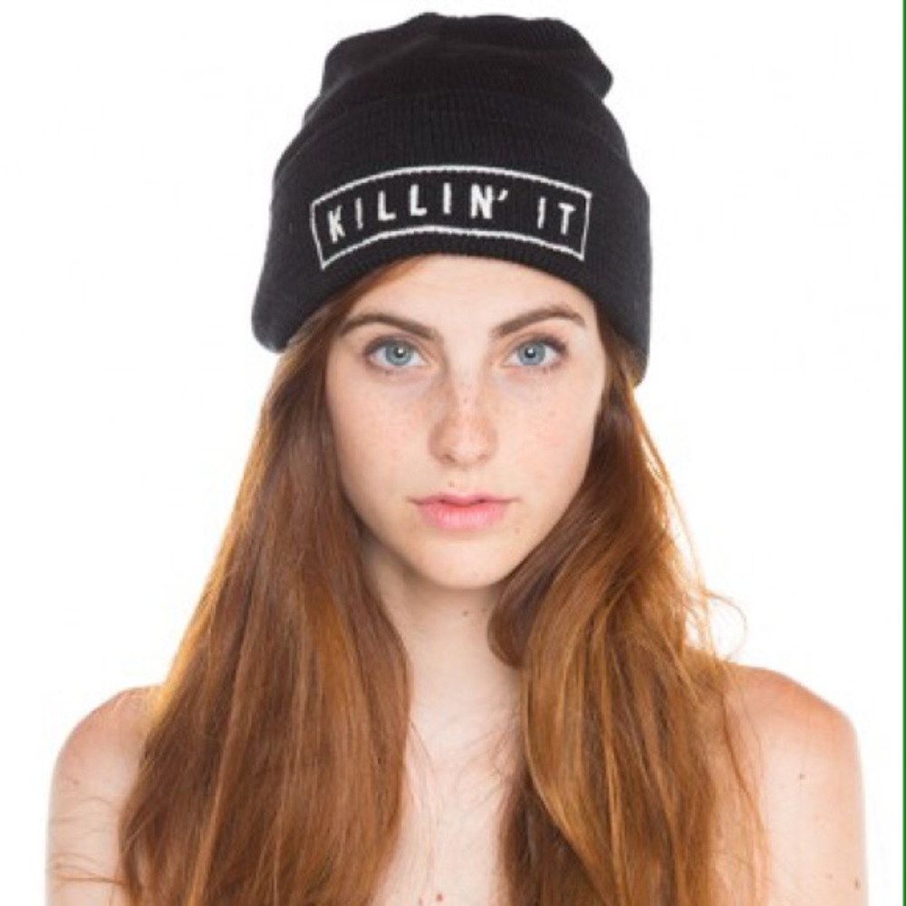 Brandy Melville Black Killin It Beanie