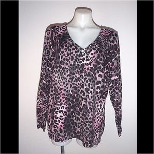 LANE BRYANT V NECK SWEATER PINK LEOPARD
