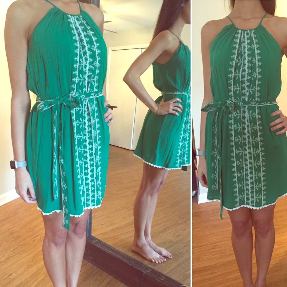 Green summer dress with white details