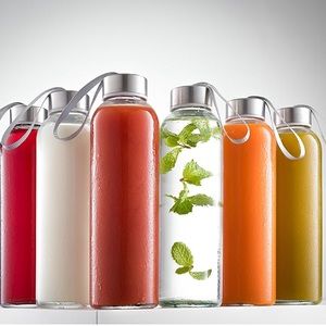 16oz Glass Water Bottles with Stainless Steel Caps