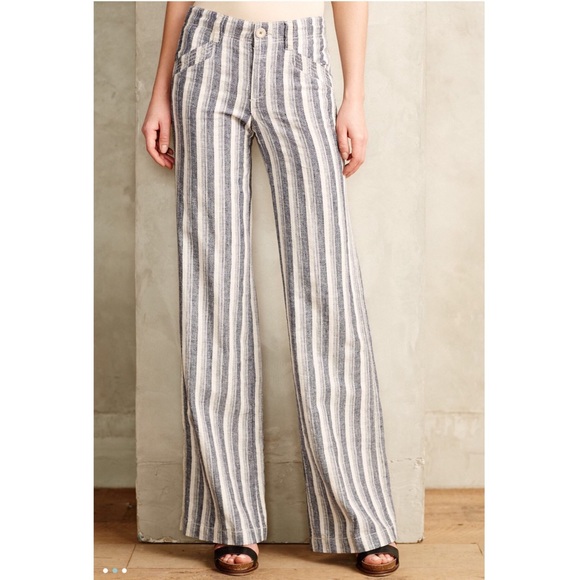 NWT ANTHROPOLOGIE Pilcro Striped Linen Trousers - Picture 2 of 8