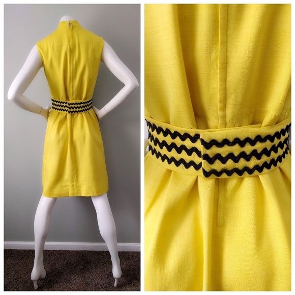 Vintage Dresses Vtg Taxicab Yellow Sheath Bric Brac Trim Dress L Poshmark