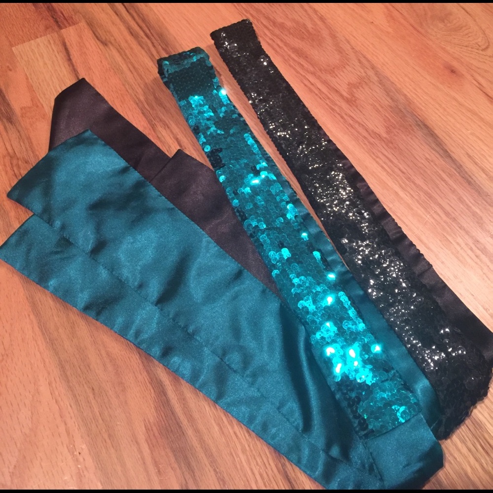 Sequin/satin belt/sash bundle.  Green and black