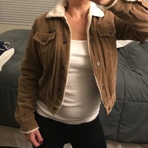 Brown tan corduroy fur vintage jacket