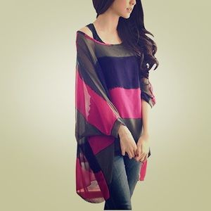 Loose Boat Neck Sheer Blouse