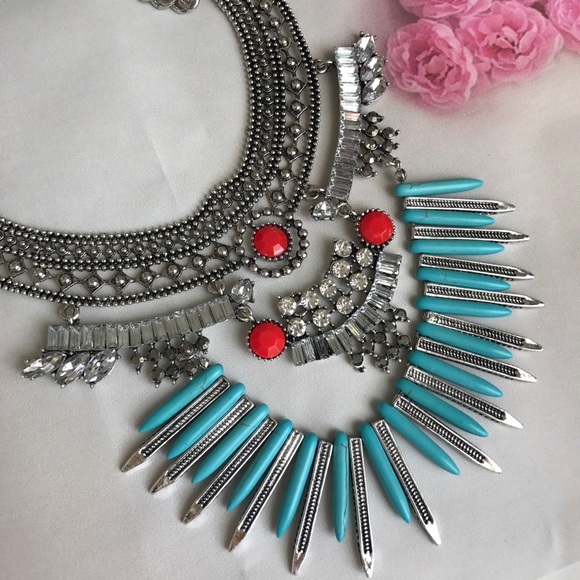 💎HP💎 CRYSTAL & TURQUOISE LAYER BIB NECKLACE - Picture 7 of 7