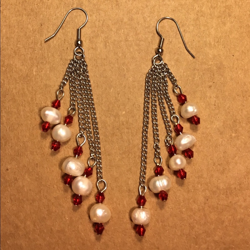 Chinese Lantern  Cultured Pearls Hanging Earrings