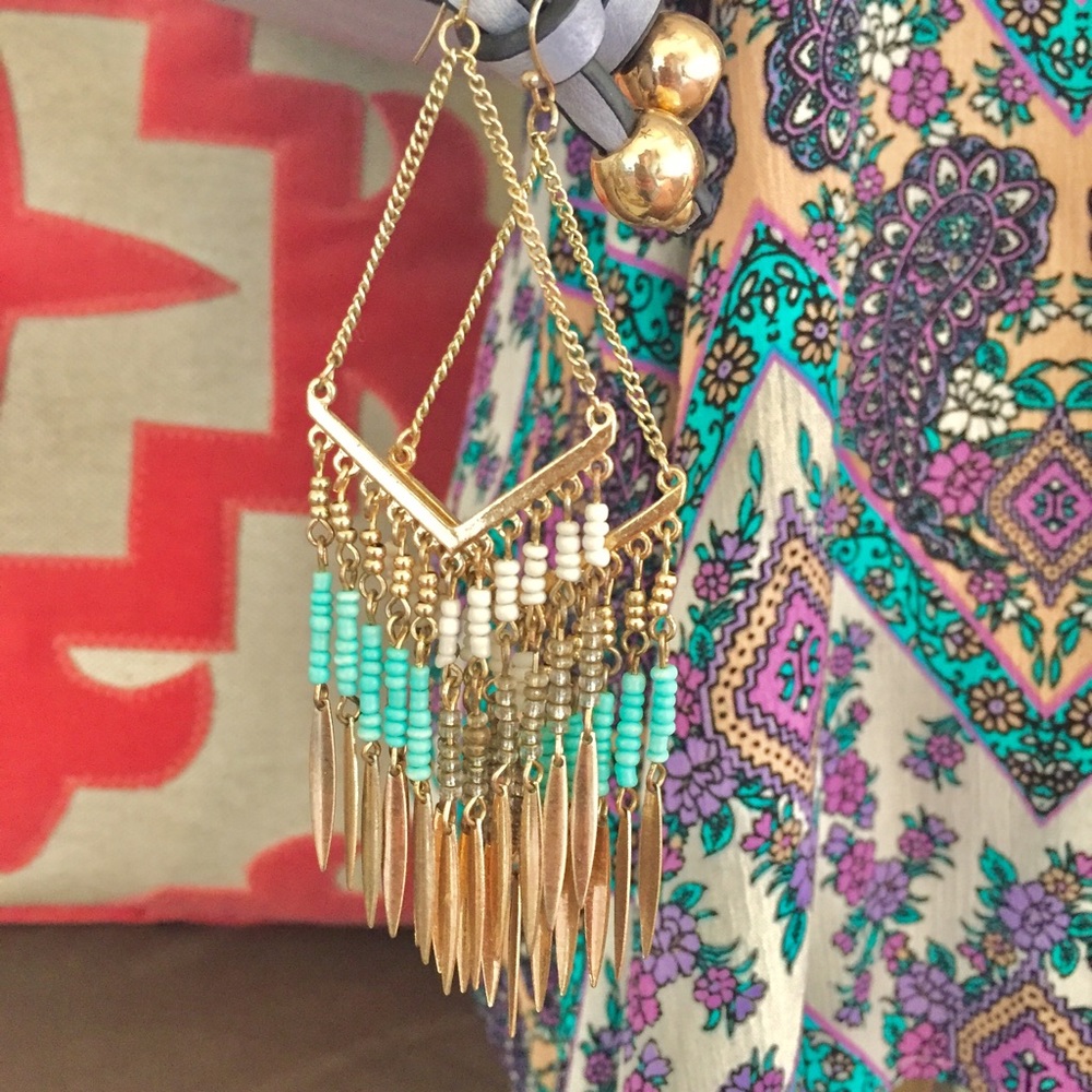 Turquoise and Gold Chandelier Earrings