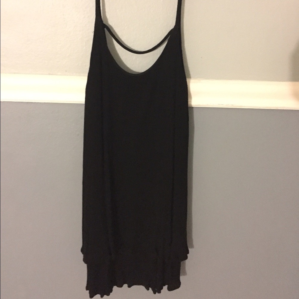 black dress with low back and strap across