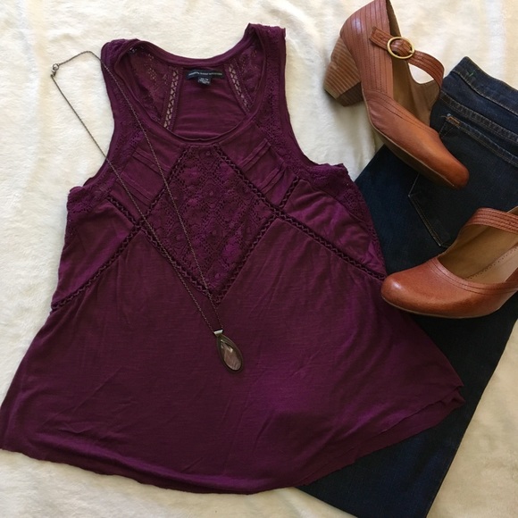 American Eagle Outfitters Tops - 🆕Flowy slub knit loose fit tank with lace insets