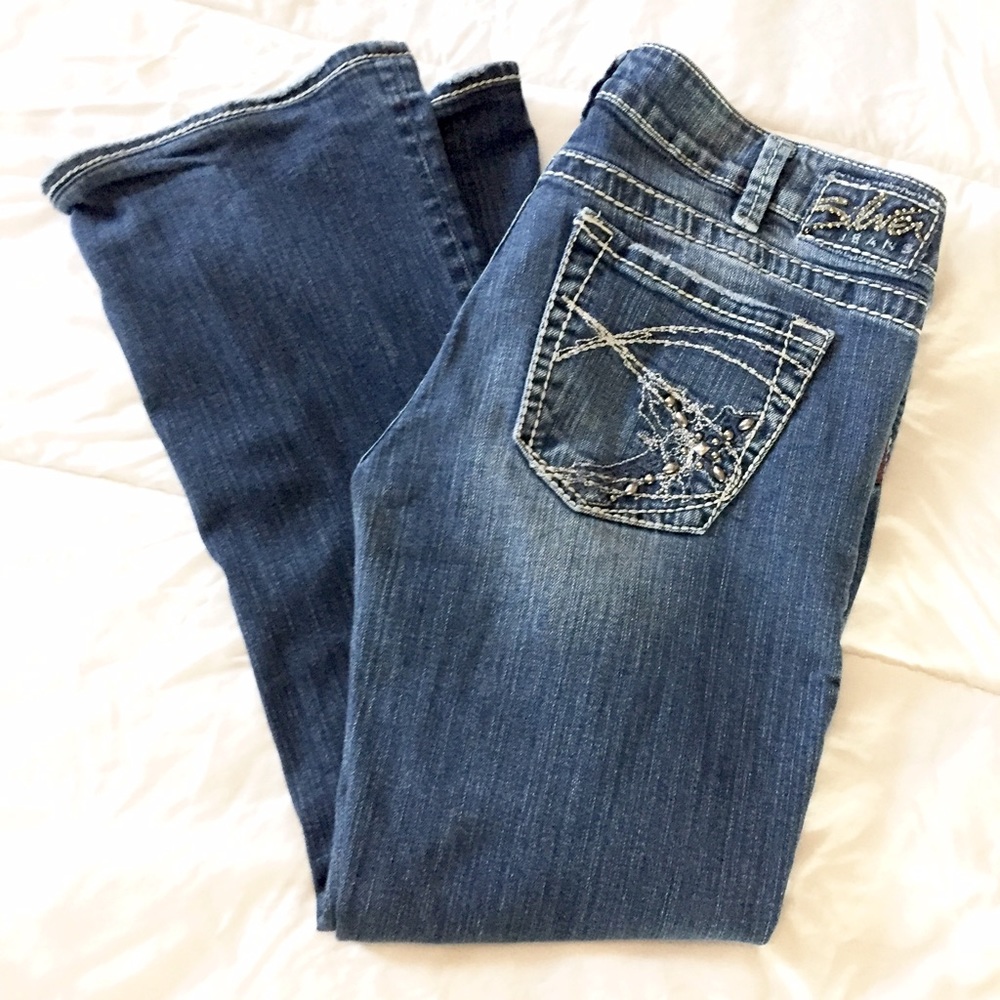 Silver Jeans Tuesday Distressed Boot Cut Studded