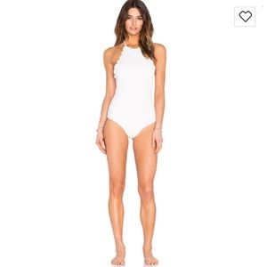 Scalloped White One Piece Swimsuit
