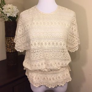 Zara Large Lace Embroidered Top W/ Cinched Waist