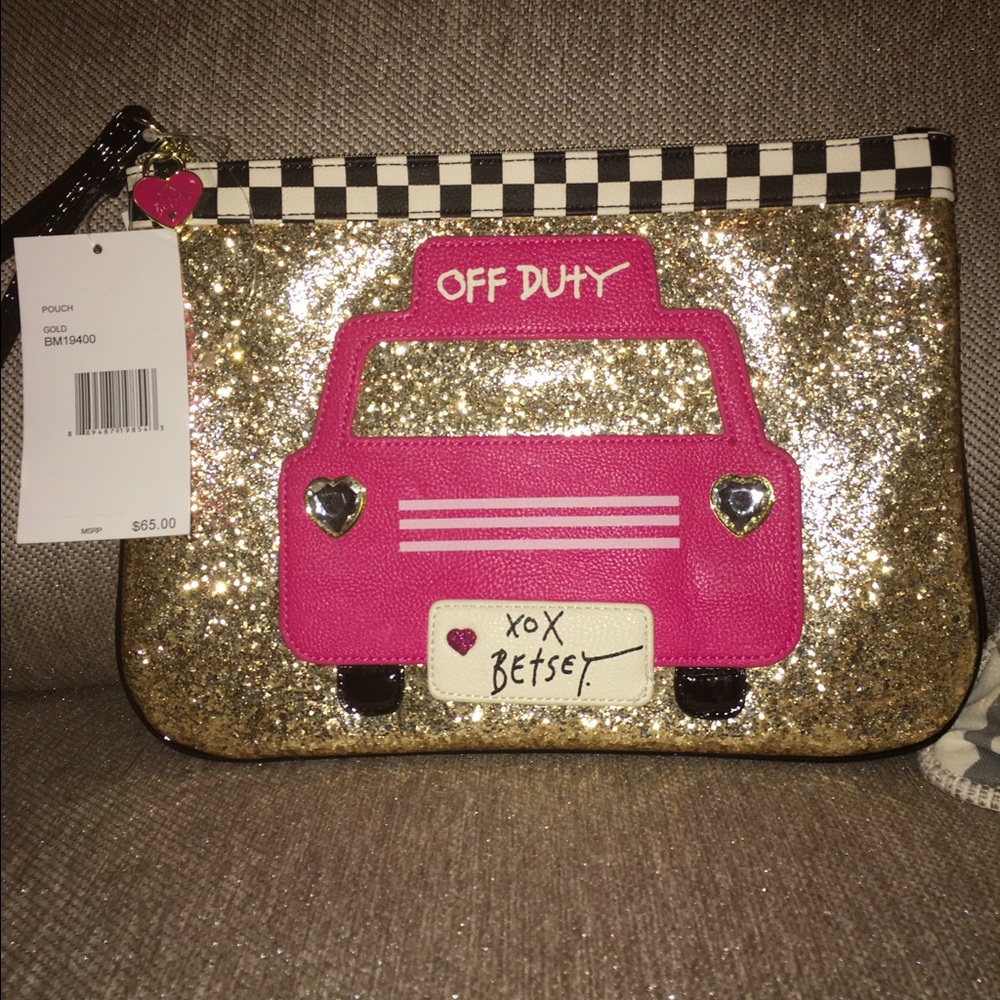 NWT Betsey Johnson Gold Glitter Pouch