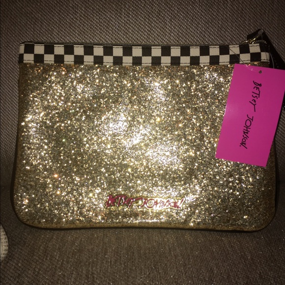 NWT Betsey Johnson Gold Glitter Pouch - Picture 2 of 3
