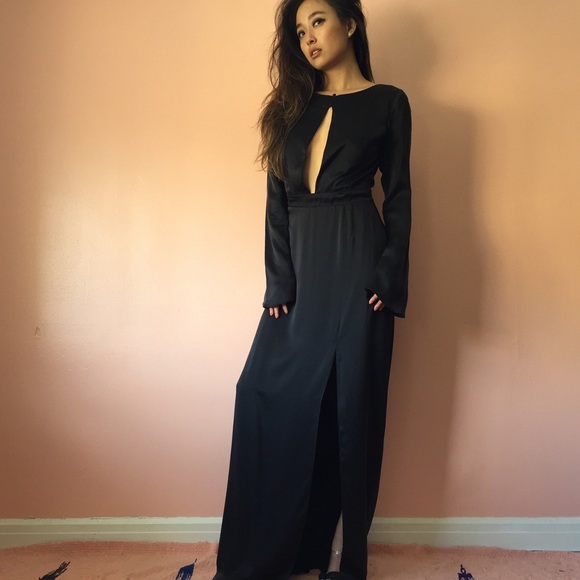 Again Dresses & Skirts - Again Stonewash Silk Plunging Maxi Dress