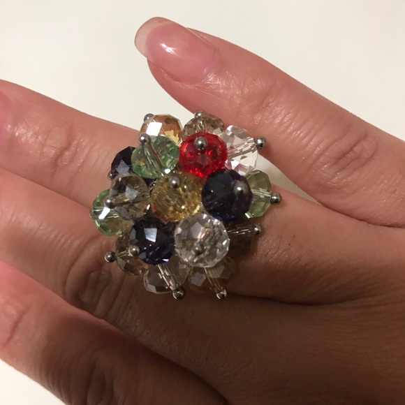 Adjustable Multi-Colored Glass Bead Ring [JW-75] - Picture 4 of 4