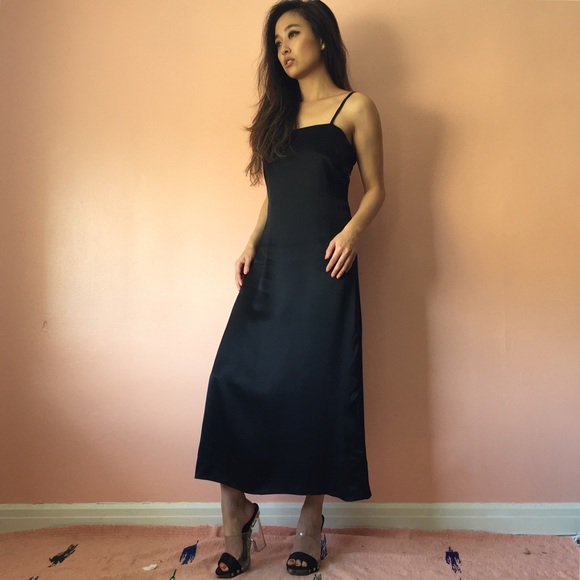 Reformation Black Satin Slip Midi Dress - Picture 2 of 4