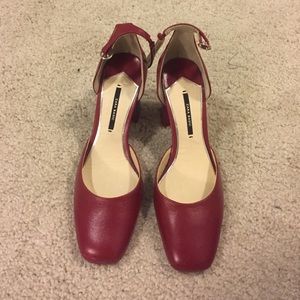 Zara real leather red shoes with block heels