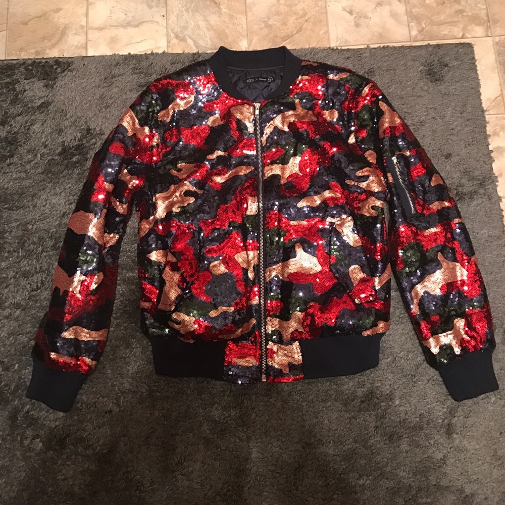 Jordyn Woods X Boohoo sequin camo bomber
