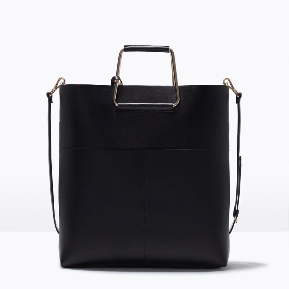 Zara metal handle shopper tote bag black