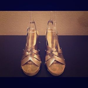 Bronze Aerosole Wedge Sandals with Cork Heel 7.5