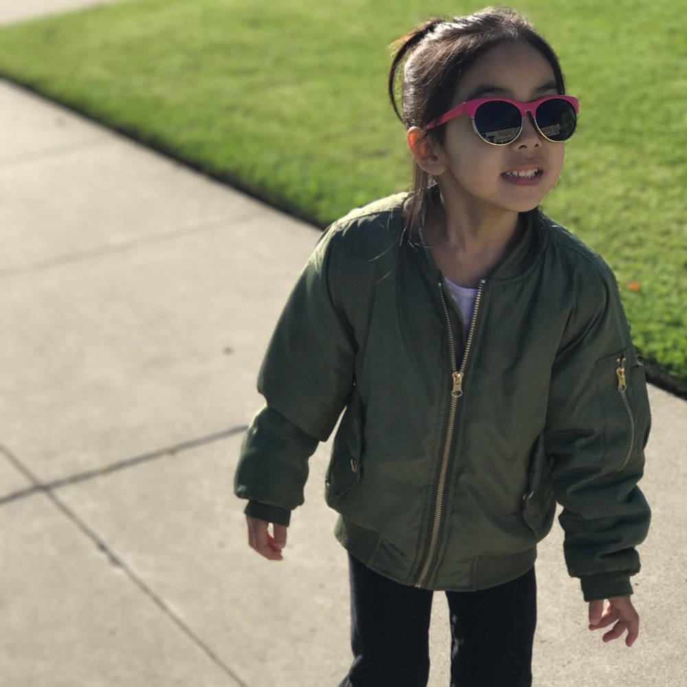 Little Girls Bomber Jacket with Gold Zippers 6/6X