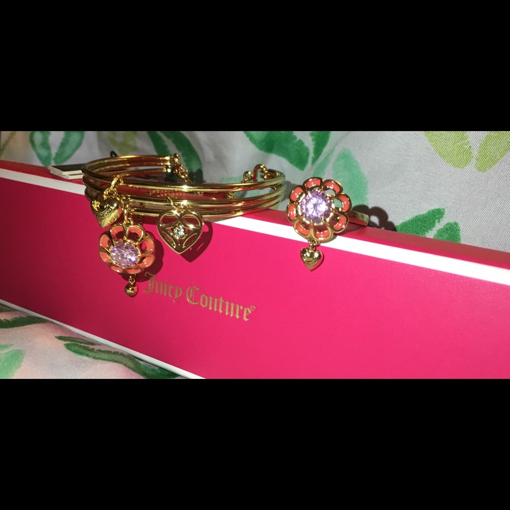 2 piece Juicy Couture Flower Cluster Bangle & Ring - Picture 4 of 4