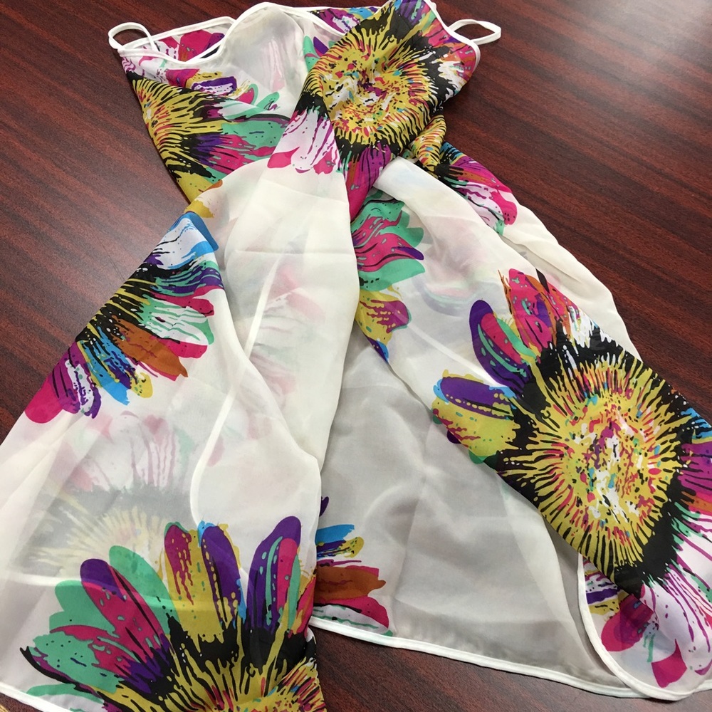 Floral Beach Soft Chiffon Cover Up. Last One White - Picture 2 of 5