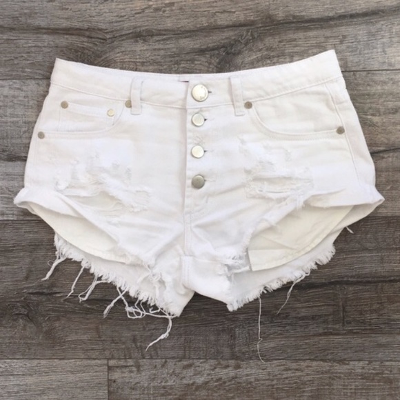 EkAttire Pants - EkAttire White Distressed Denim Shorts