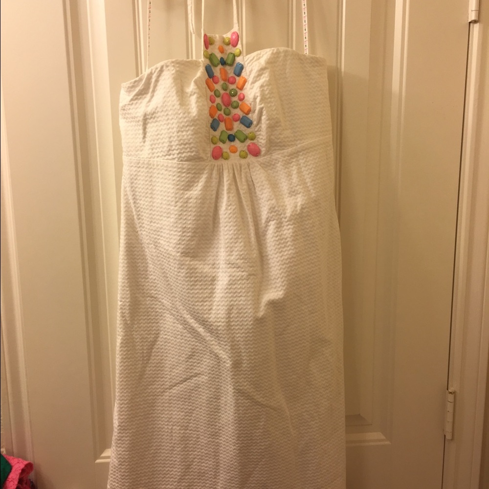 White Halter dress with colored gems