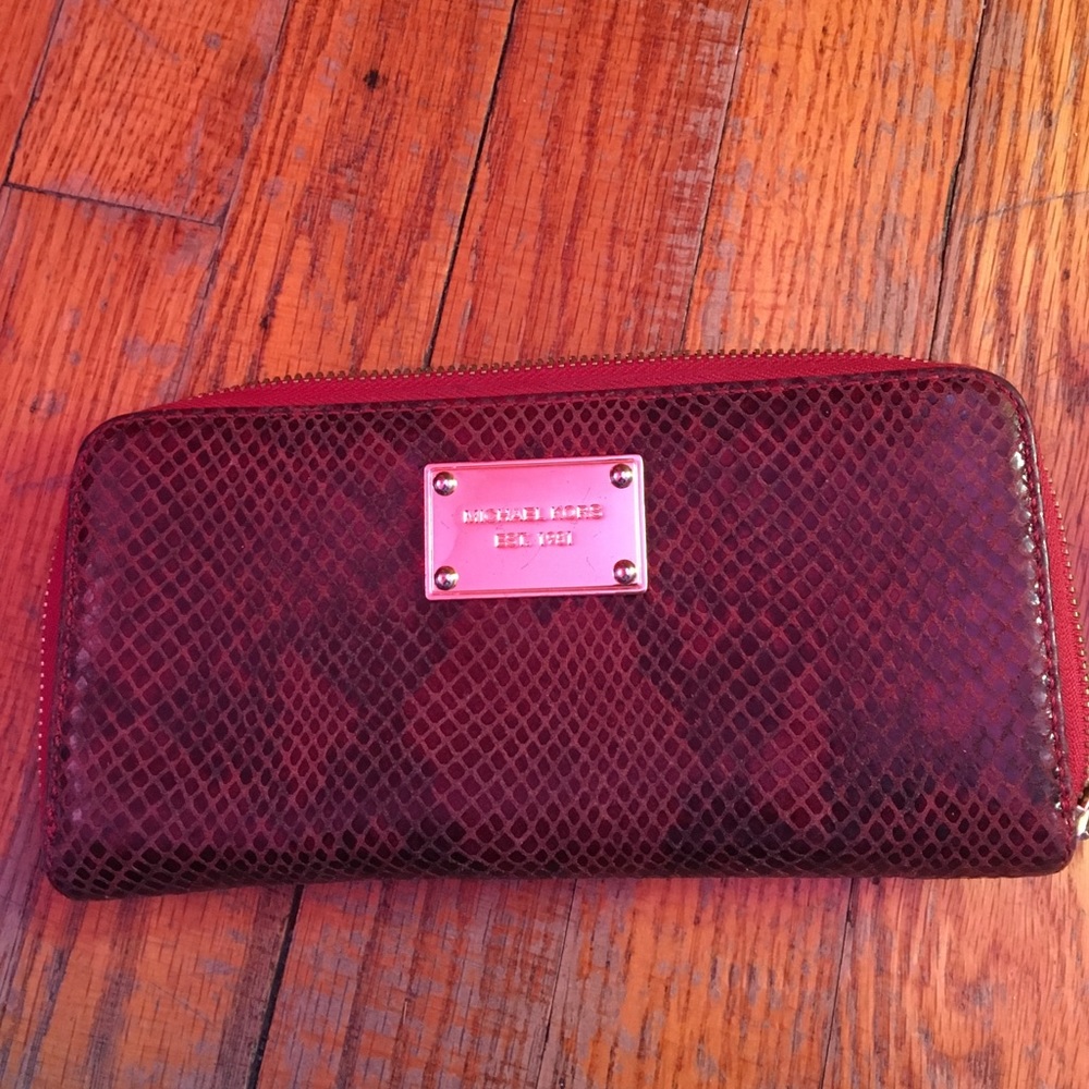 Red snake michael kors wallet