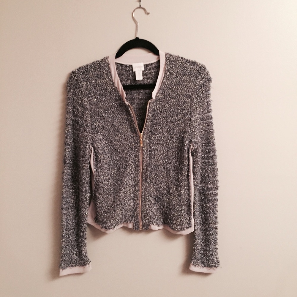 Gold Threaded Zipper Cardigan