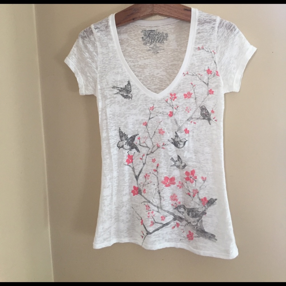 Bird and Floral Print Tee