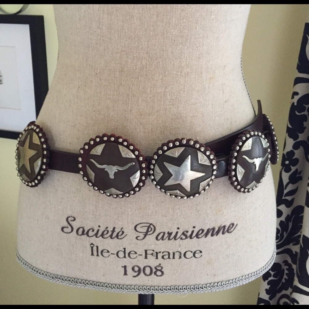 Silver and leather belt.