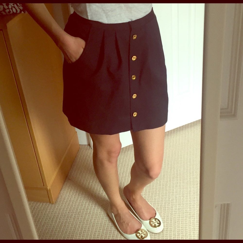 Juicy Couture navy nautical skirt w/ gold buttons