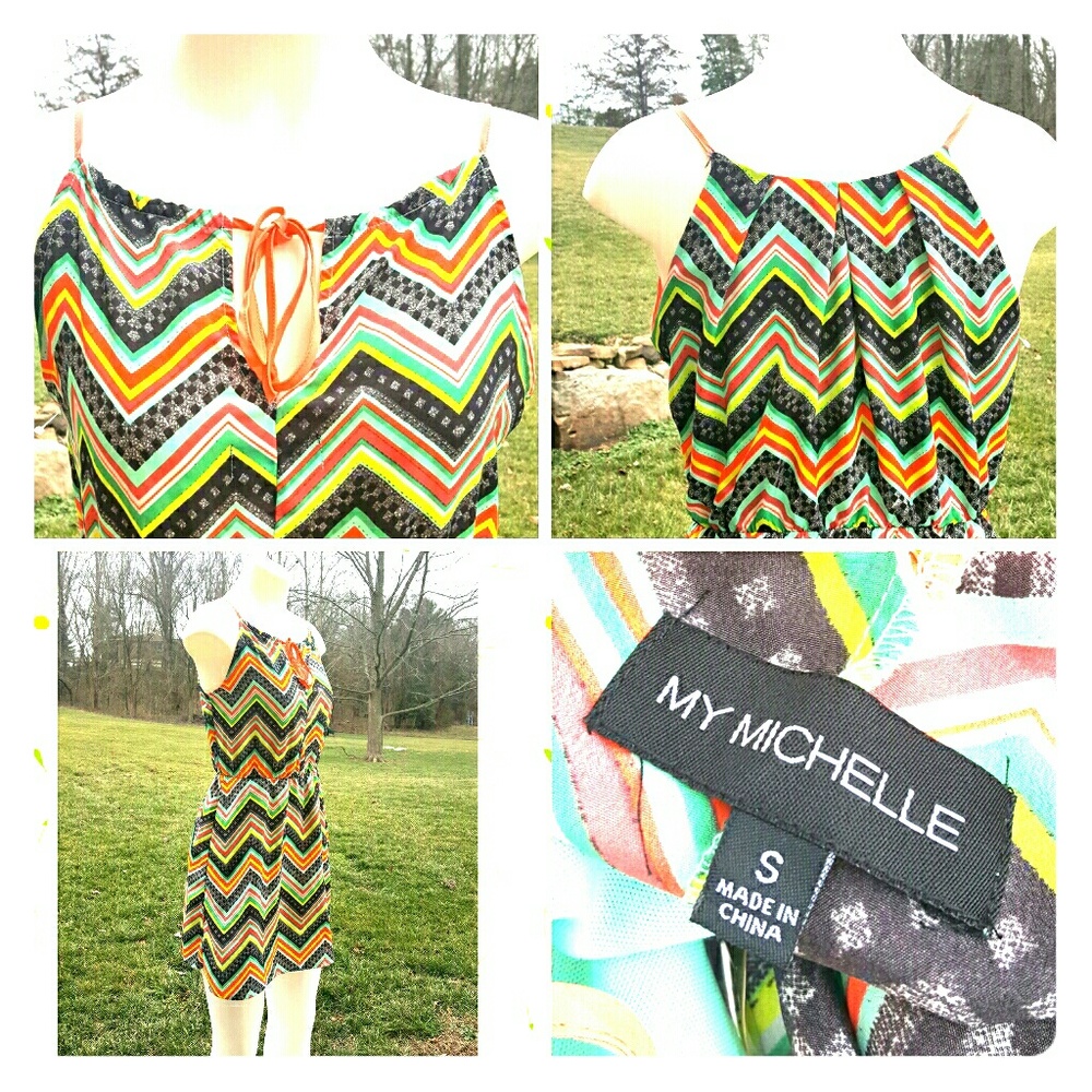 S Chevron Summer Dress Orange Yellow Neon Light Jr