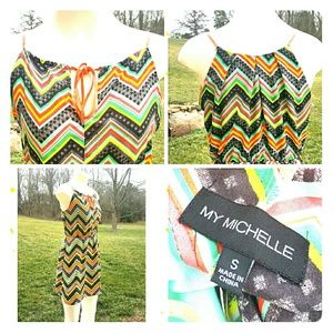 S Chevron Summer Dress Orange Yellow Neon Light Jr
