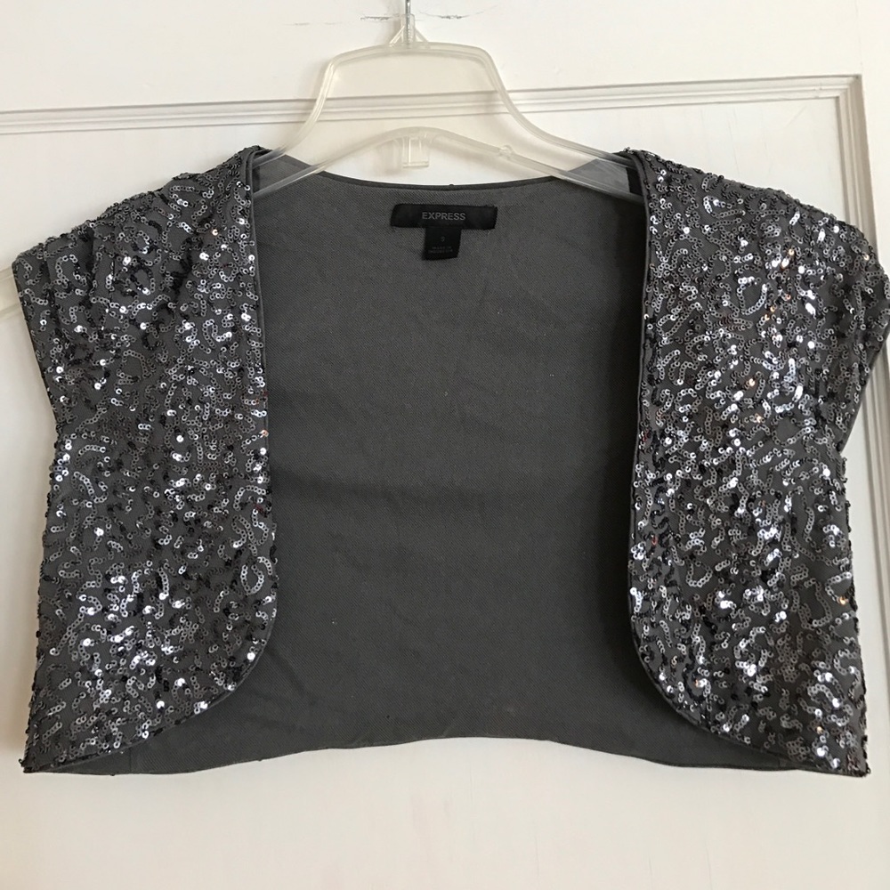 Express sequin cropped shrug top