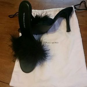 VS black maribou feather heels