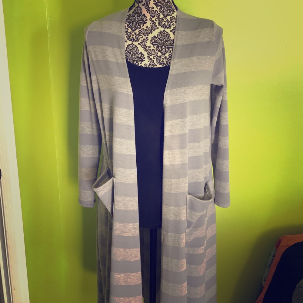 LulaRoe gray stripped Sarah