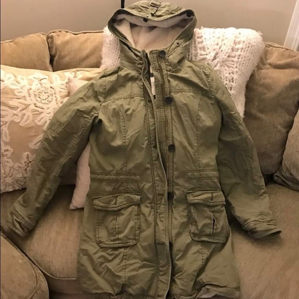 Abercrombie Army Green Coat Jacket Sherpa lined M