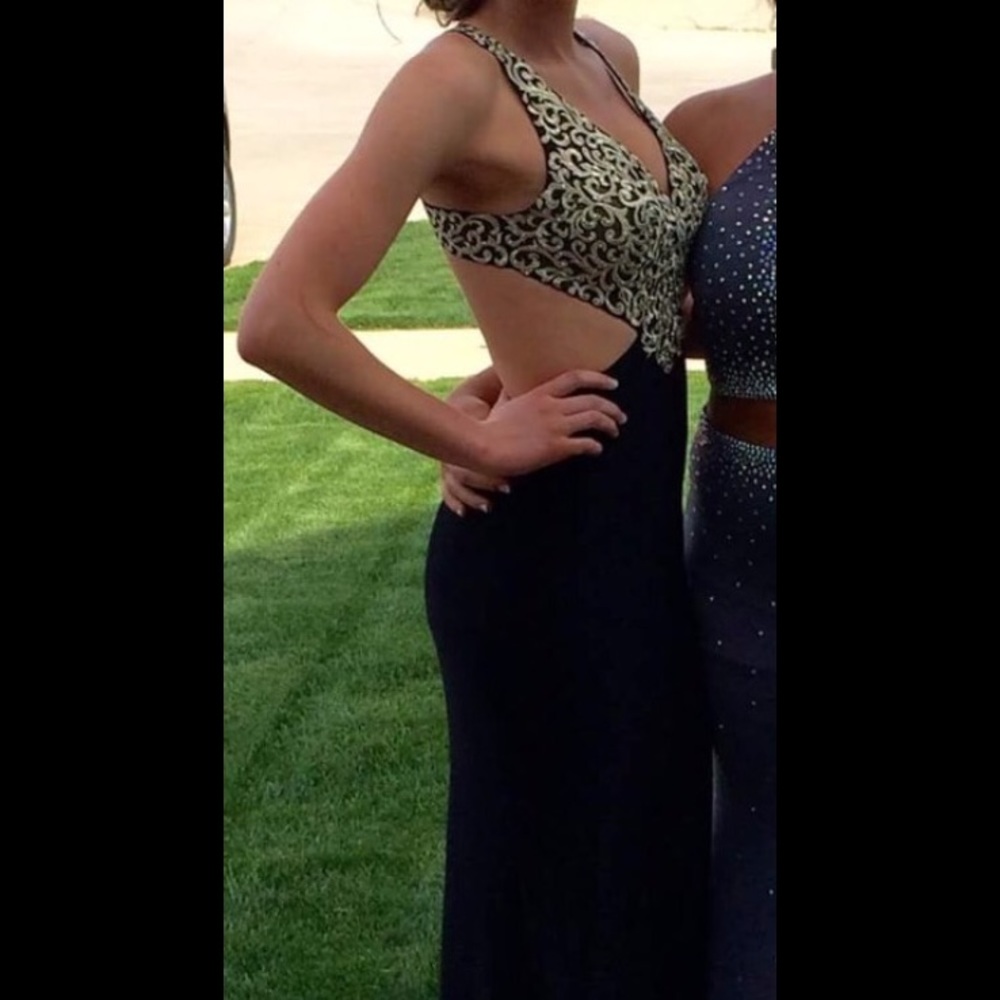 Black and gold prom dress