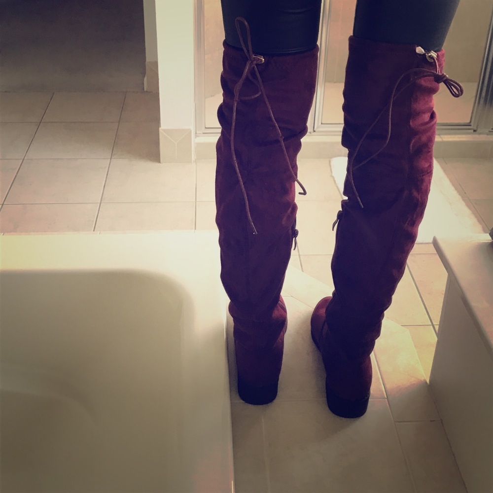 Merlot over the knee boots.