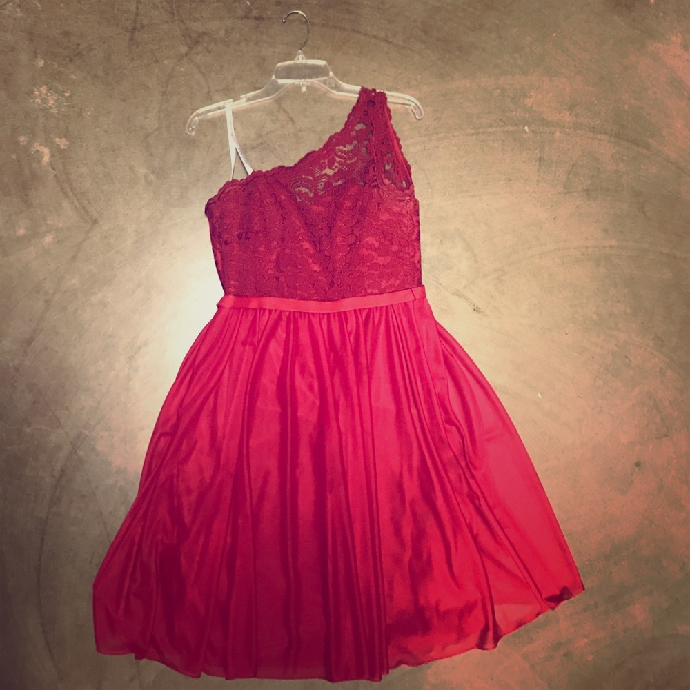 Red floral lace dress