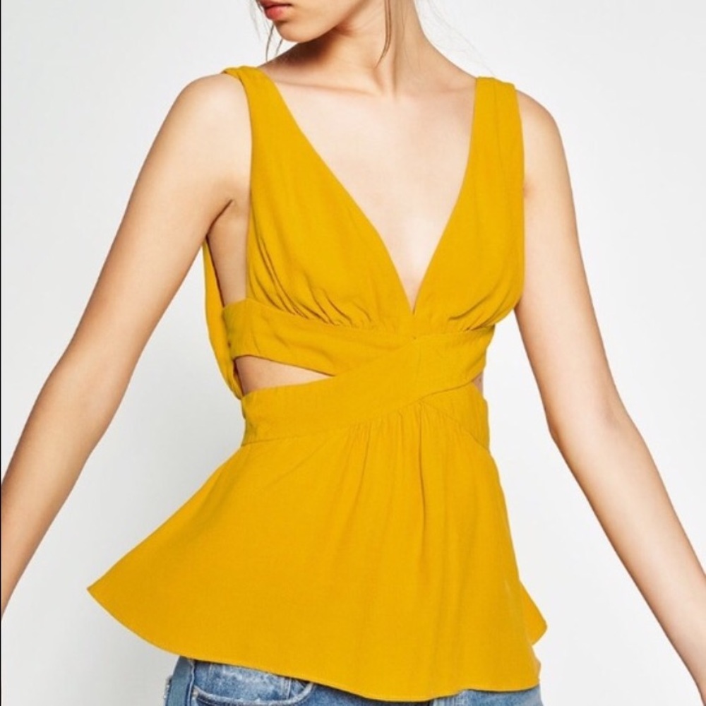 New Zara yellow/gold cutout top size S