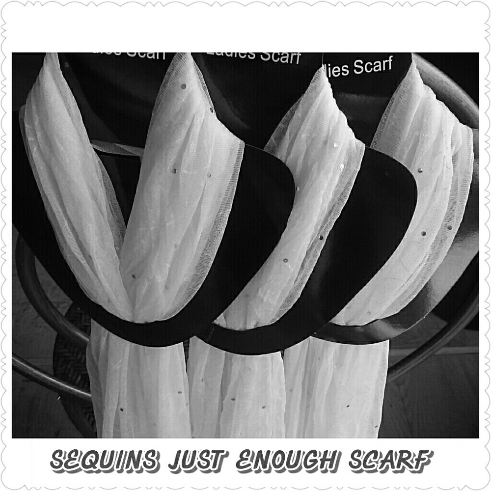 1 SEQUIN SHEER WHITE THREADED DESIGN SCARF (3 Shown)