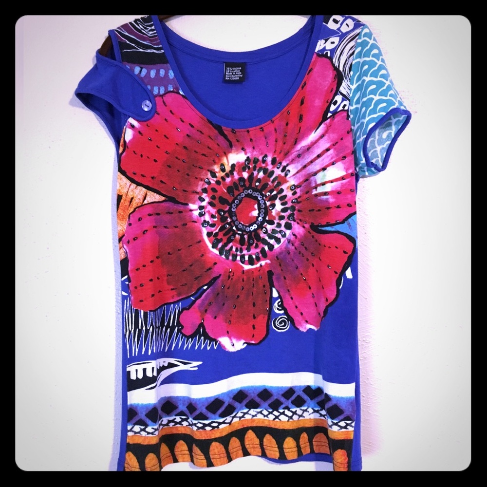 SOLD! Desigual designer sequin flower shirt