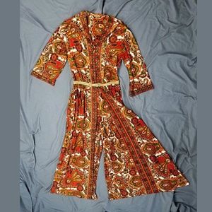 Vintage Paisley Jumpsuit Palazzo Bell Bottom Maxi